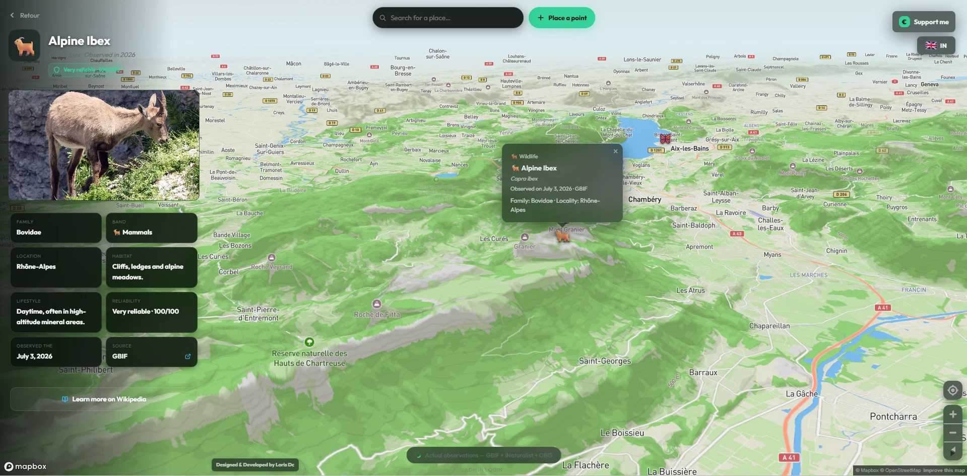 Aperçu de l’application WildEye